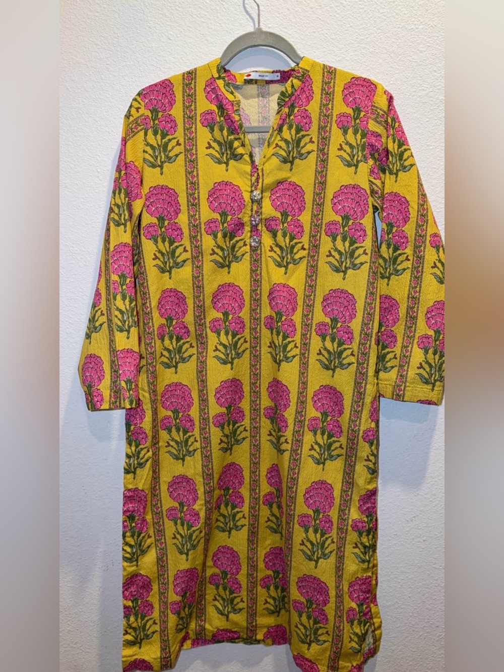 Khaadi two piece Yellow Floral Print Women's Dress with Pink Blooms
